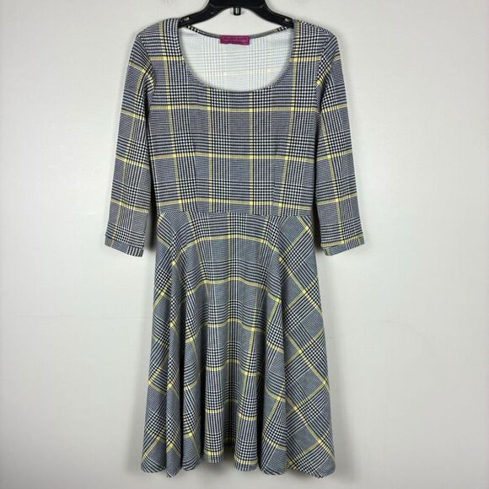 Plaid Dress XS Small A Line Long Sleeve Preppy Academia Schoolgirl Stretch Black